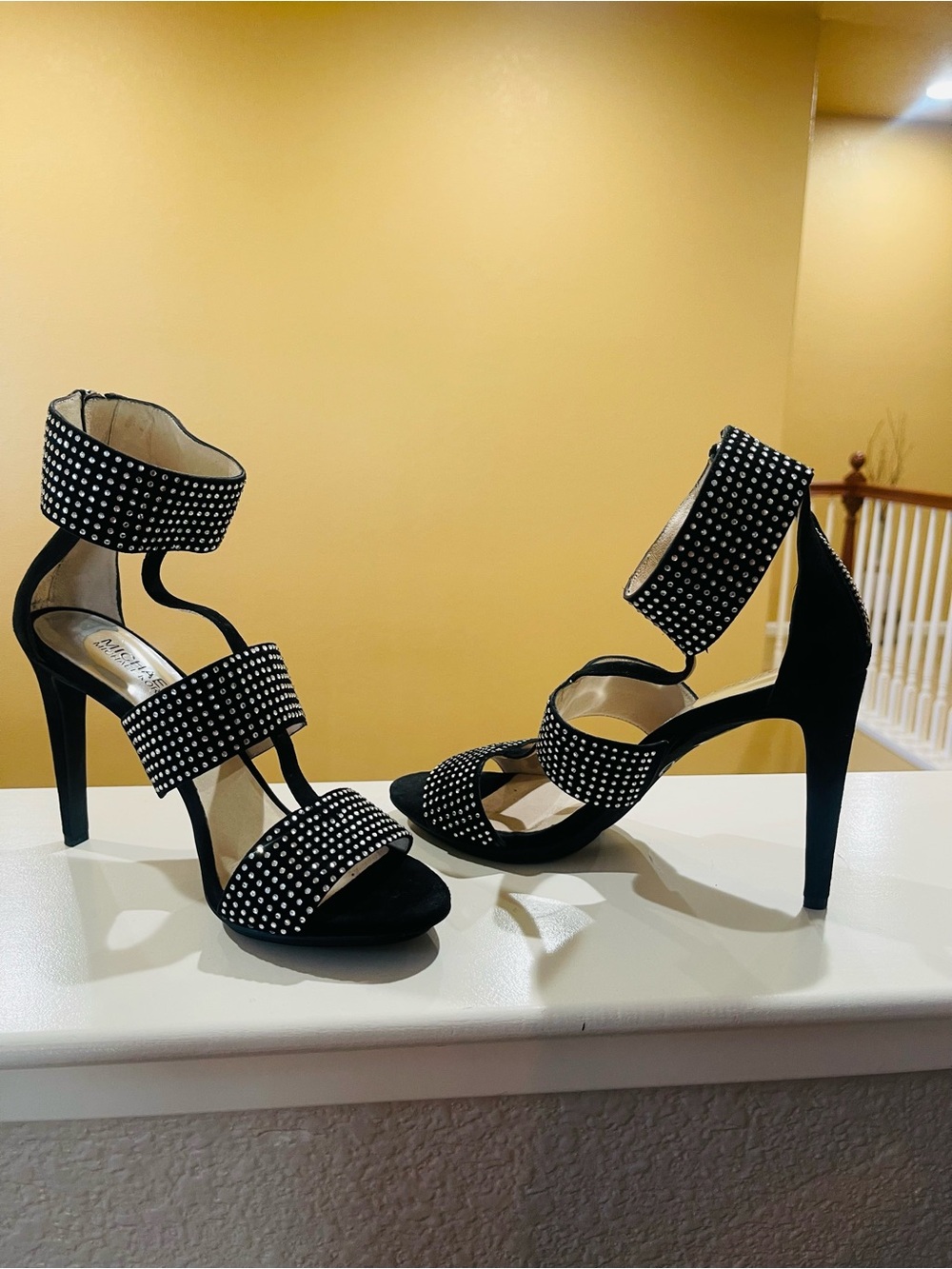 Michael Kors Black Rhinestone-Embellished Strappy High Heels
